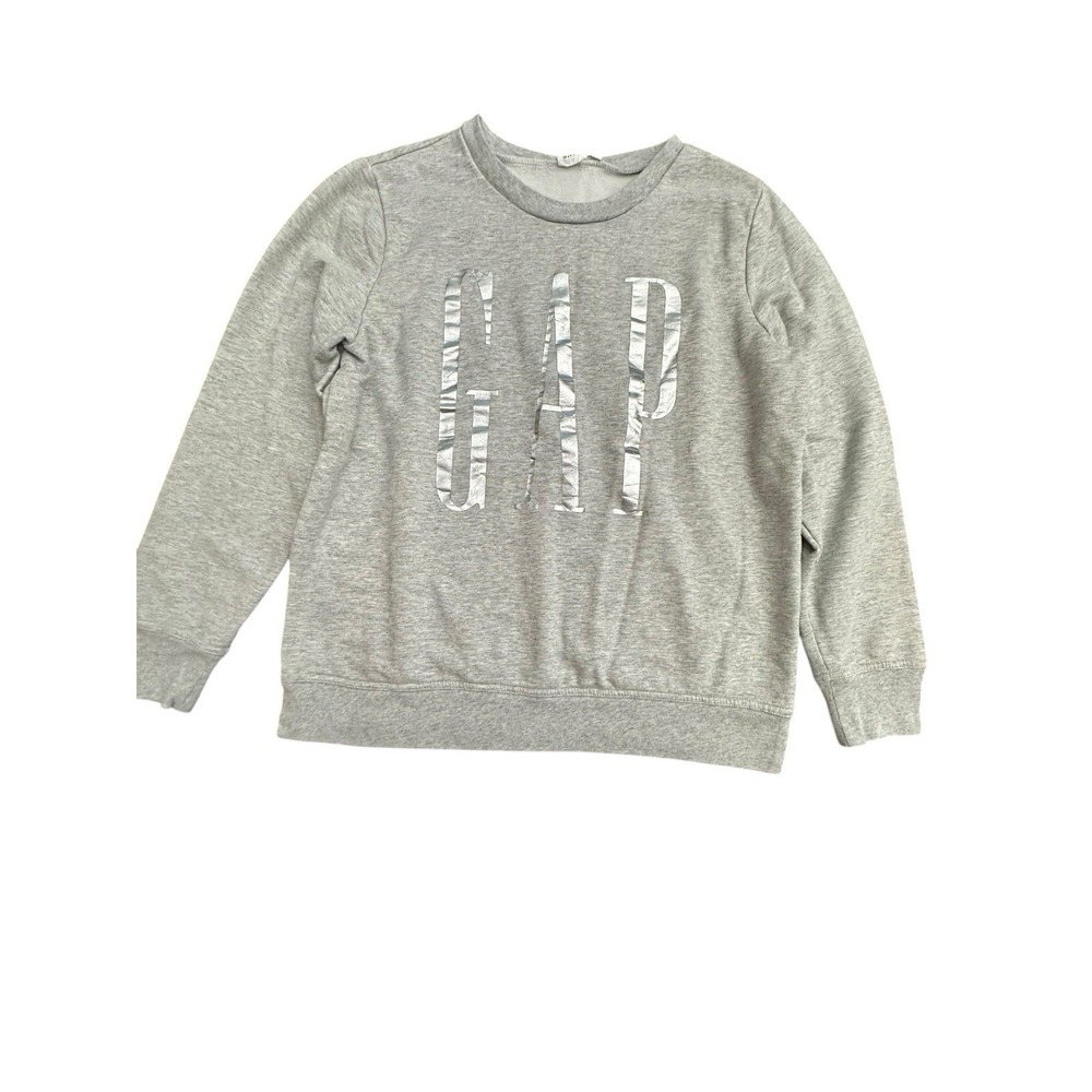 GAP Women's Sweatshirt Size Small‎ Gray Spell Out Metallic Silver #YZ4-5